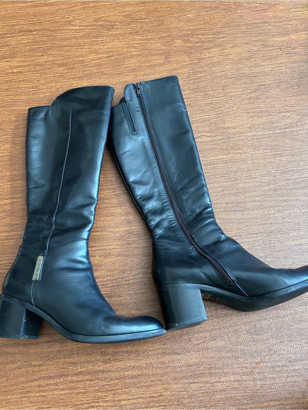 Coach and Four Black Leather Knee-High Zip Block-Heel Boots